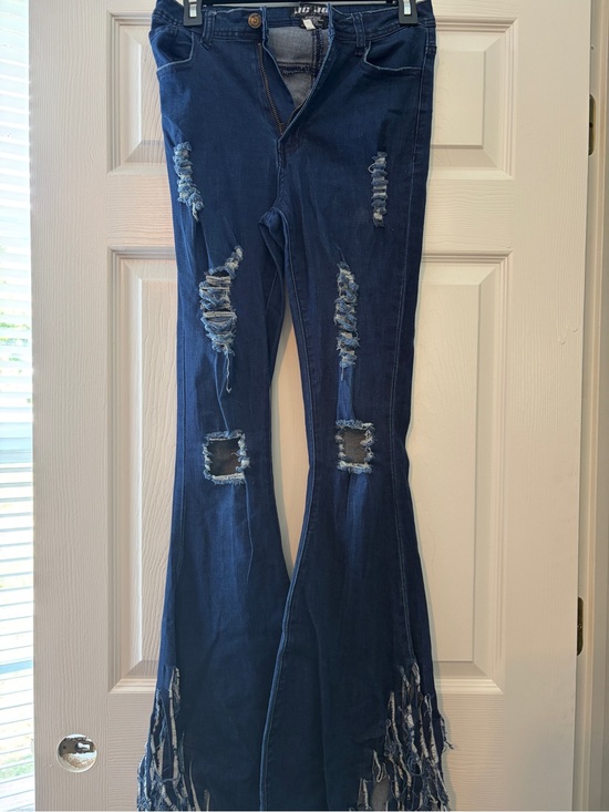 Jc & Jq Denim - Flared Distressed Women’s Jeans - Dark Blue